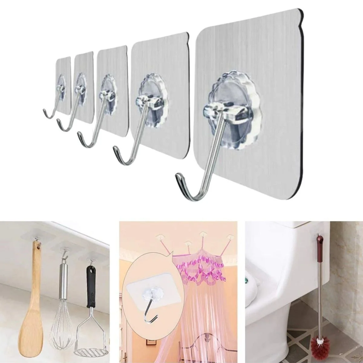 Şeffaf Yapışkanlı Askı, Mutfak Banyo Duvar Askısı, Çivisiz Pratik Kanca Seti