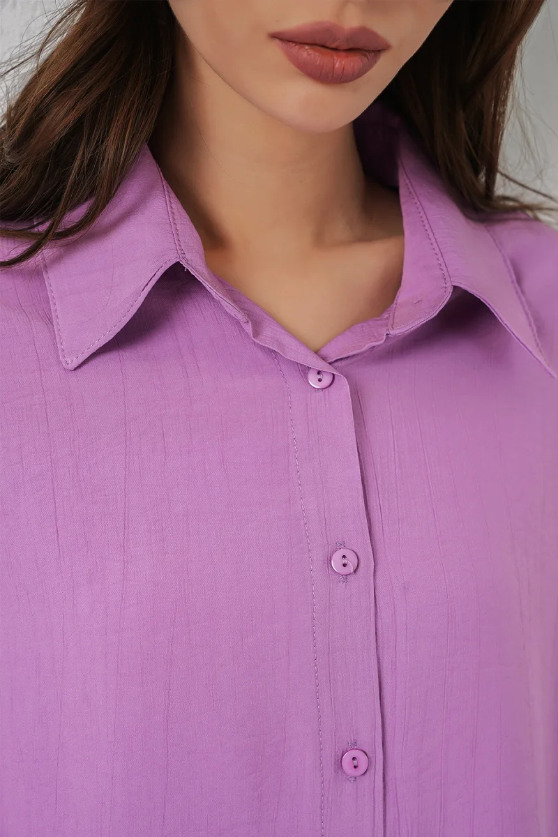 Kadın Oversize Pamuklu Lila Gömlek