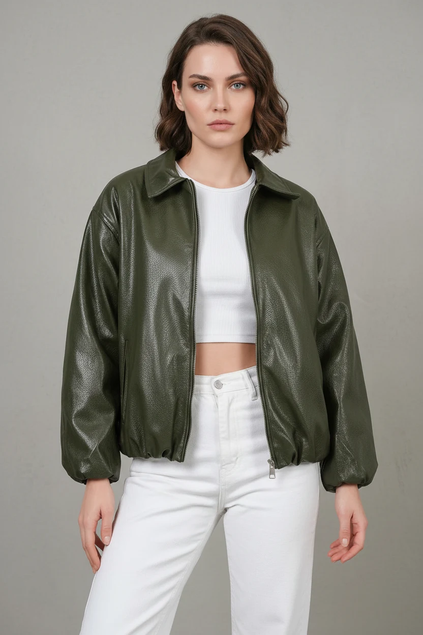 Kadın Klasik Yaka Oversize Haki Ceket