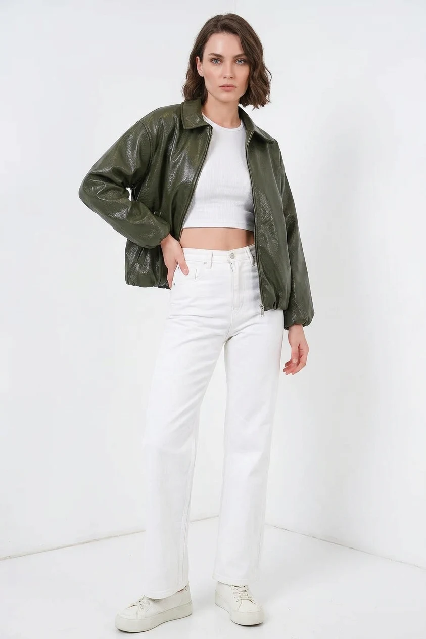 Kadın Klasik Yaka Oversize Haki Ceket