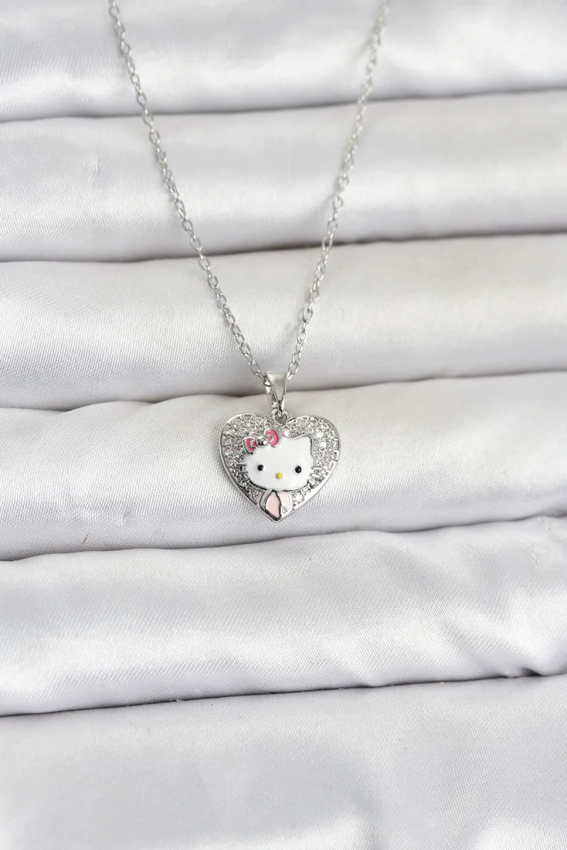 316L Çelik Zincir Gümüş Renk Kitty Model Kolye