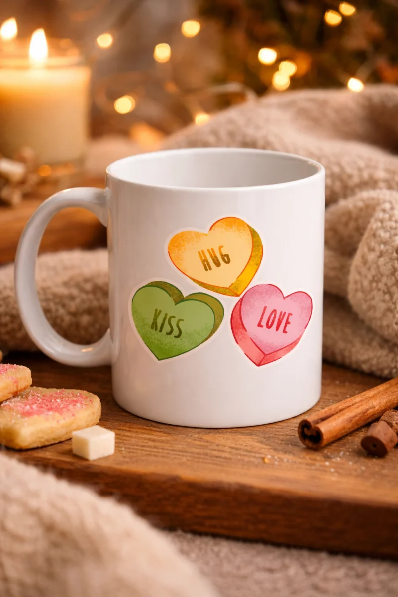 Hug Kiss Love Model 10 Porselen Kupa – Cıvıl Cıvıl Kalpli Tasarım, Sevgiliye & Hediye Kupası