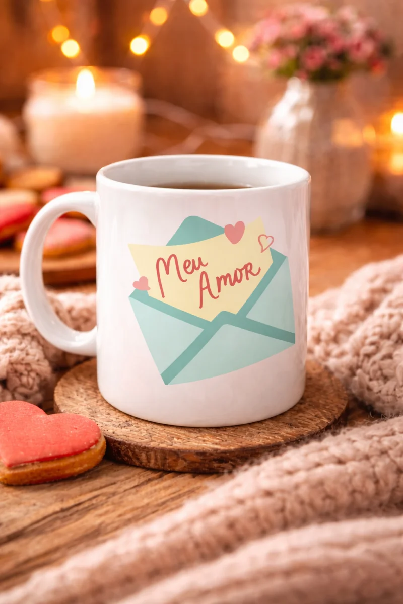 Meu Amor Tasarımlı Porselen Kupa Model 11 - Romantik Kalp Desenli Sevgili Kupası - Özel Tasarım Kahve & Çay Kupası