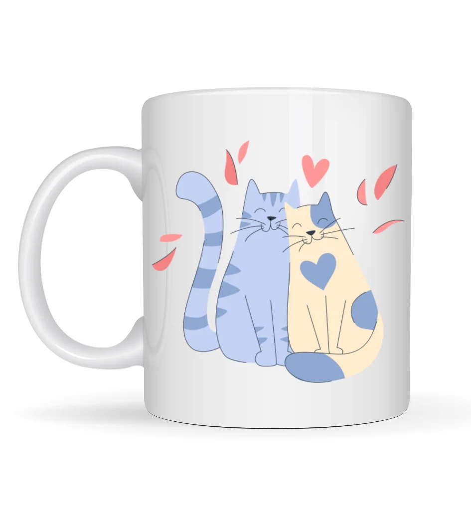 Sevimli Aşık Kediler Desenli Porselen Kupa Model 42 – Love Cats Tasarım Sevgiliye Hediye, Kahve & Çay Kupası