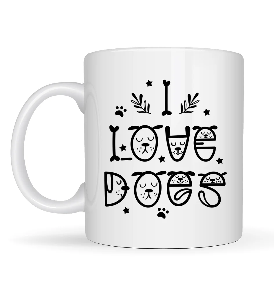 I Love Dogs Tasarımlı Porselen Kupa MODEL 64 – Sevimli Köpek Figürlü, Kahve & Çay Kupası