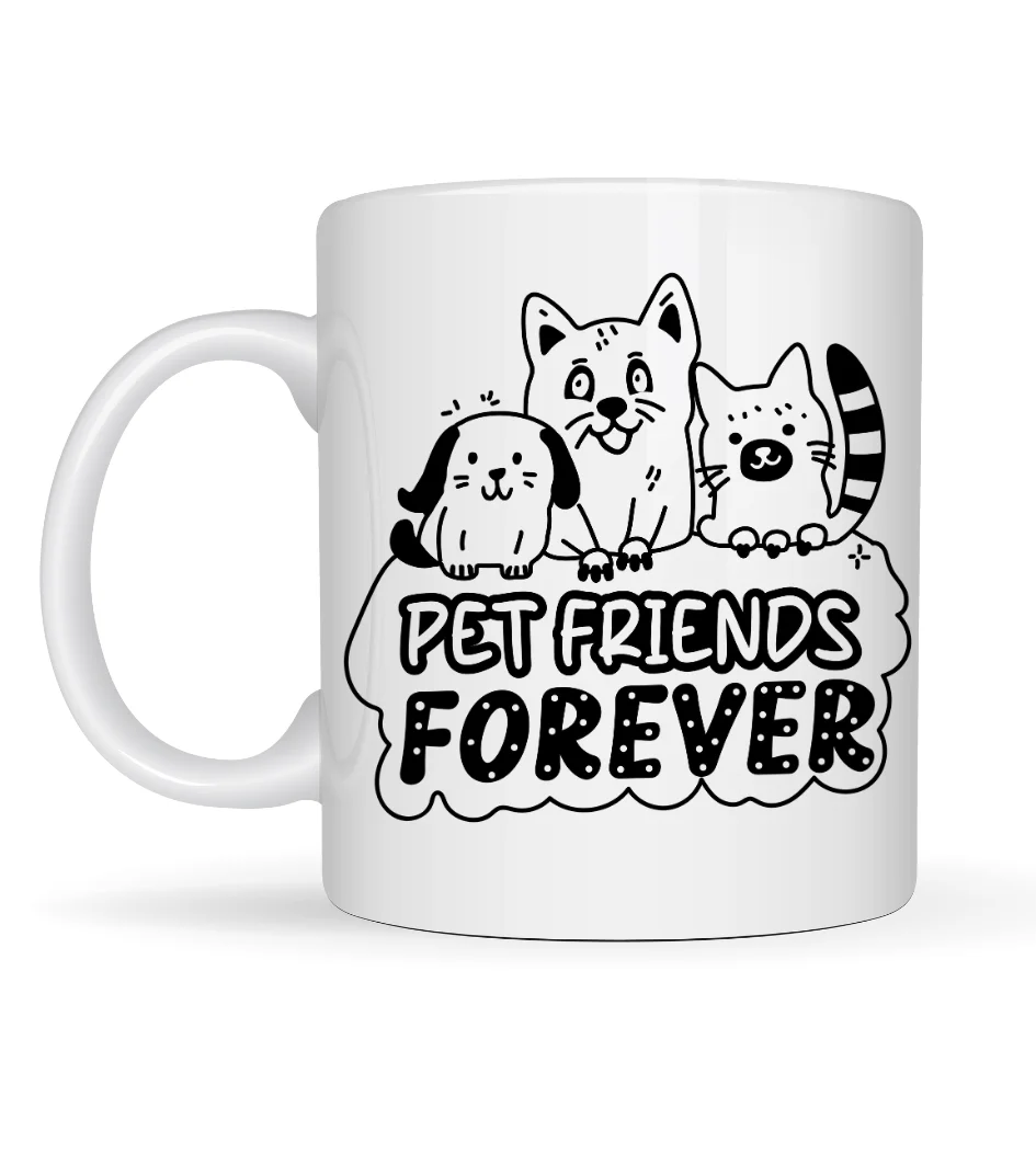 Pet Friends Forever Porselen Kupa MODEL 69 – Kedi & Köpek Figürlü Sevimli Tasarım, Hayvan Severlere Özel Kahve ve Çay Kupası