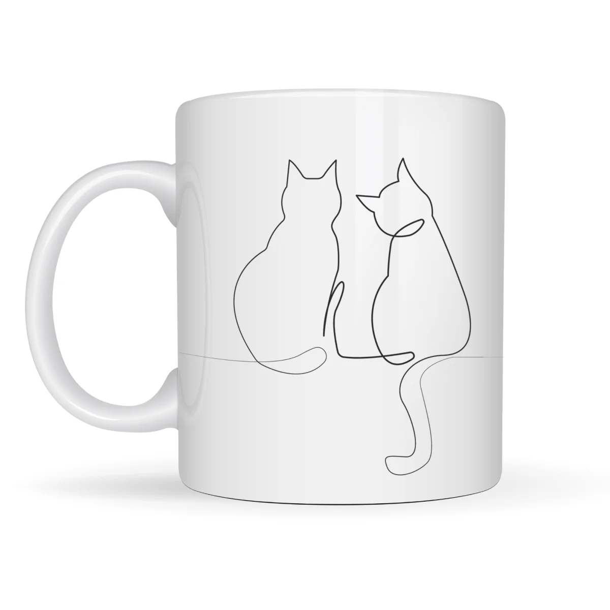 Minimal Çizim İki Kedi Desenli Porselen Kupa MODEL 77 – Sevgi Temalı Şık Tasarım, Kahve & Çay Kupası