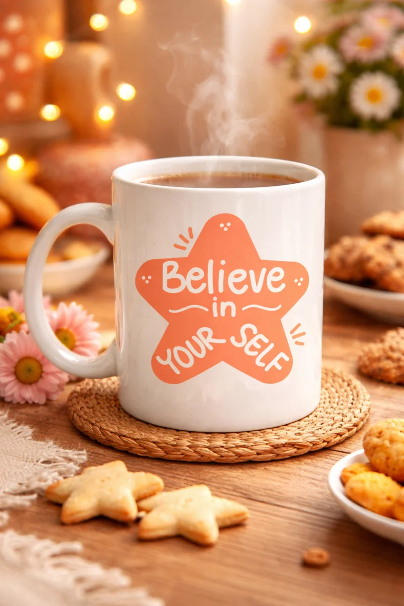 Believe in Yourself Porselen Kupa MODEL 127 – Motivasyon Mesajlı, Kahve & Çay Kupası, Sevdiklerine Anlamlı Hediye