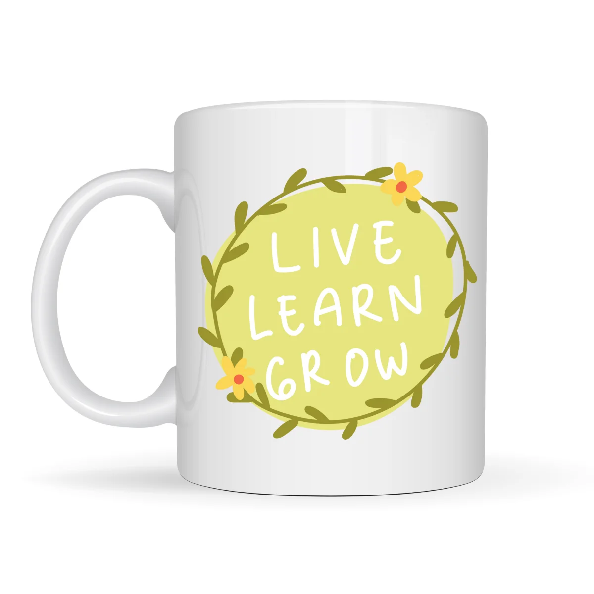 Live Learn Grow Motivasyon Kupası MODEL 133 – YAŞA , ÖĞREN , GELİŞ İlham Veren Tasarım, Porselen Kupa, Pozitif Mesajlı Kahve & Çay Kupası