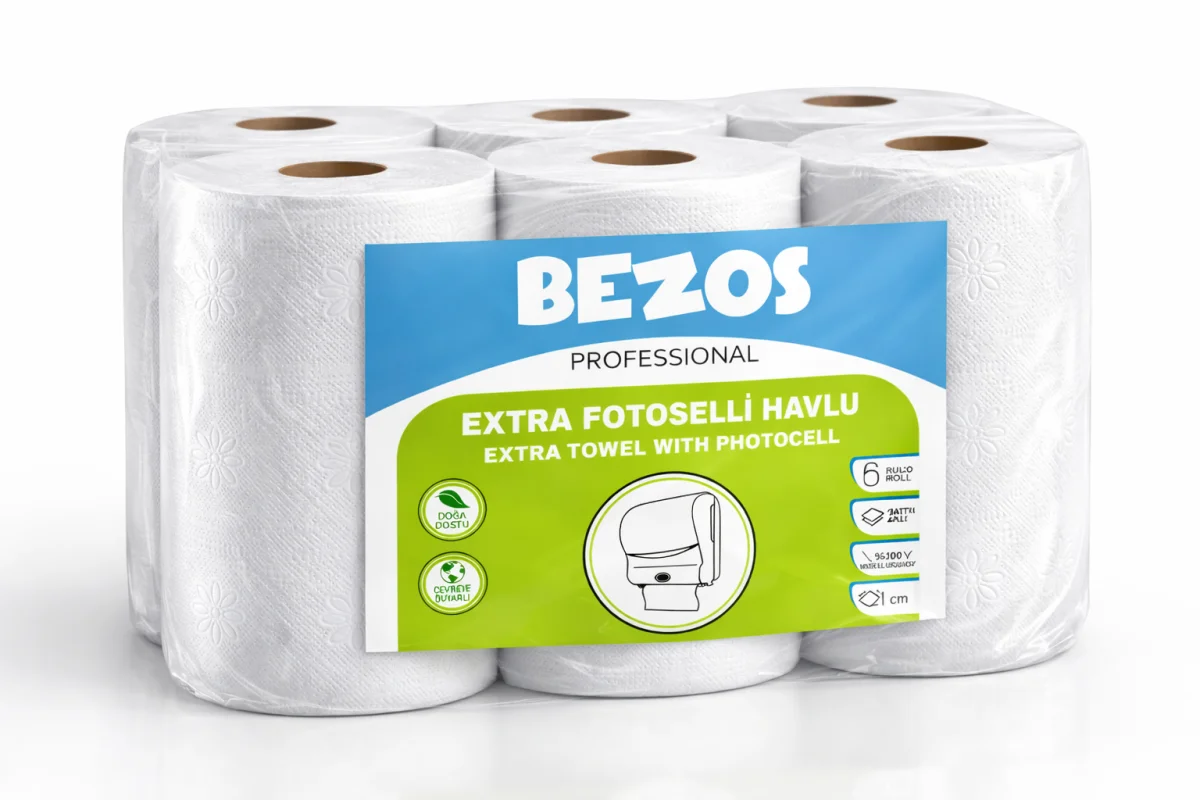 Bezos Professional Fotoselli Havlu 12 Rulo – 2 Katlı %100 Selüloz 21 cm Endüstriyel Kağıt Havlu 2X6 Rulo