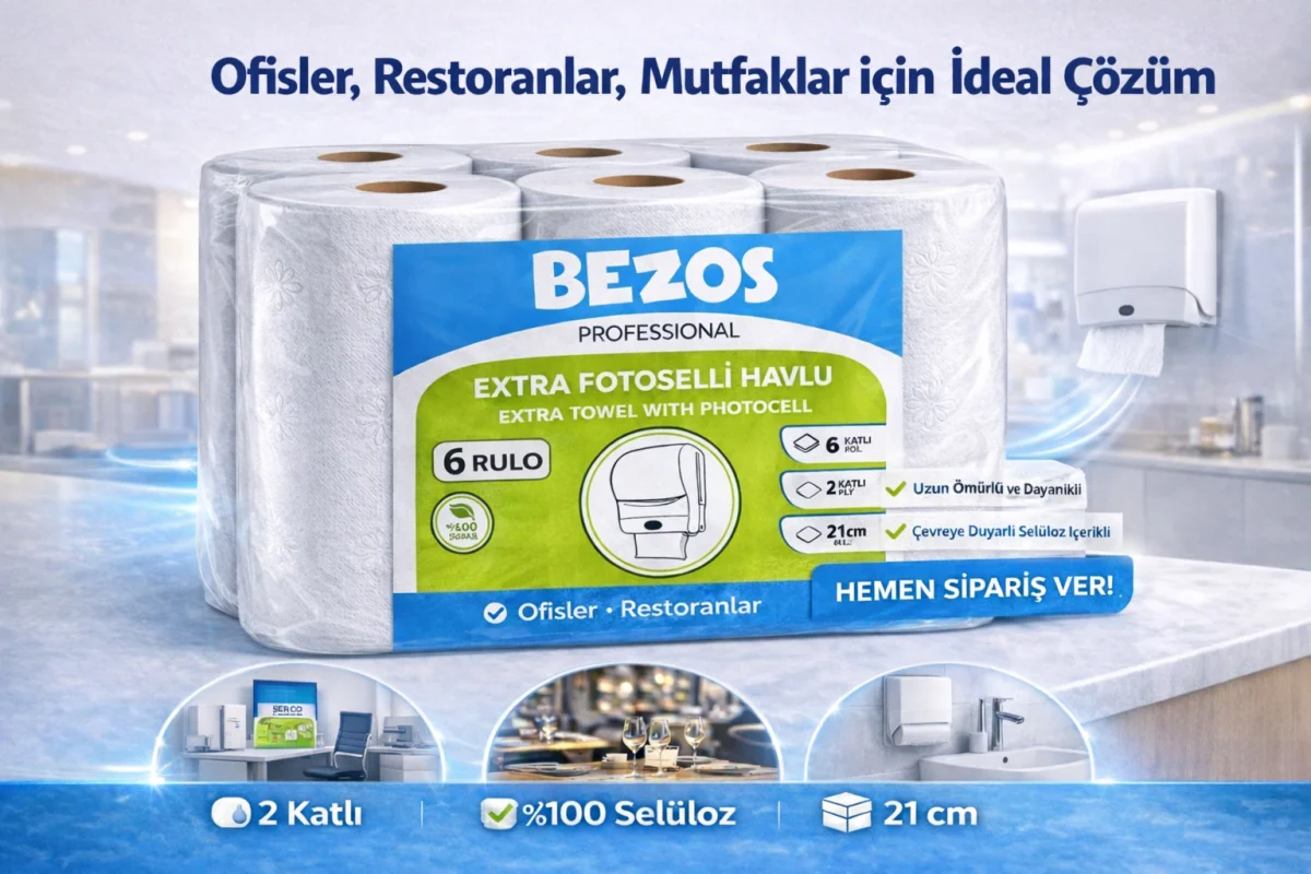 Bezos Professional Fotoselli Havlu 24 Rulo – 2 Katlı %100 Selüloz 21 cm Endüstriyel Kağıt Havlu 4X6 Rulo