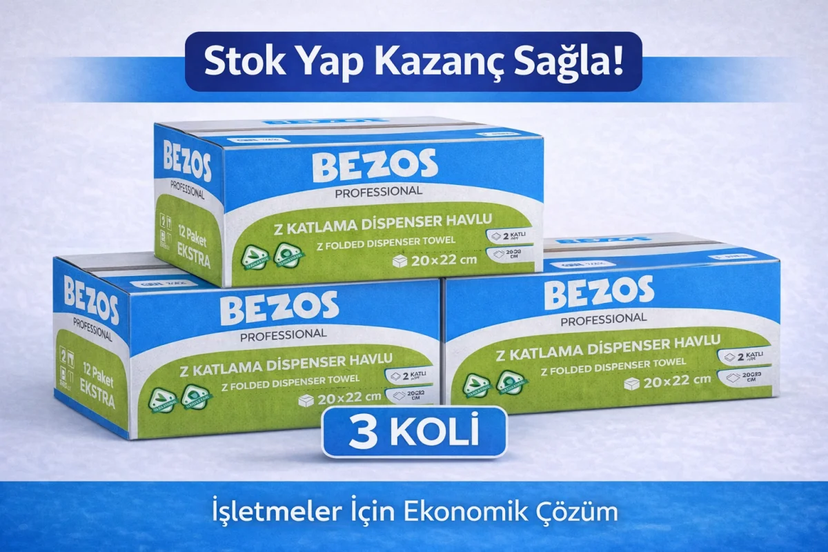 Bezos Professional Z Katlamalı Dispenser Havlu 2 Katlı %100 Selüloz 20x22 cm 3 Koli (36 Paket)