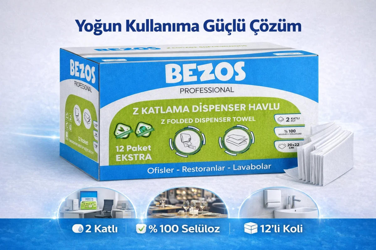 Bezos Professional Z Katlamalı Dispenser Havlu 2 Katlı %100 Selüloz 20x22 cm 3 Koli (36 Paket)