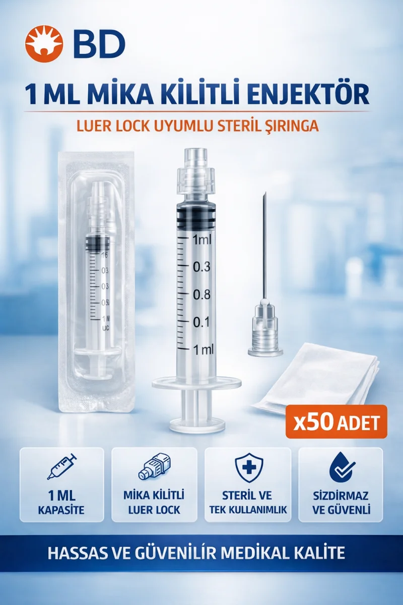 BD 1 ML Mika Kilitli Enjektör Luer Lock Şırınga