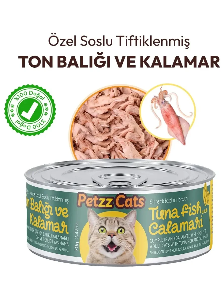Petzzcats Ton Balığı & Kalamar Konserve Kedi Maması 1 Adet 70 gr