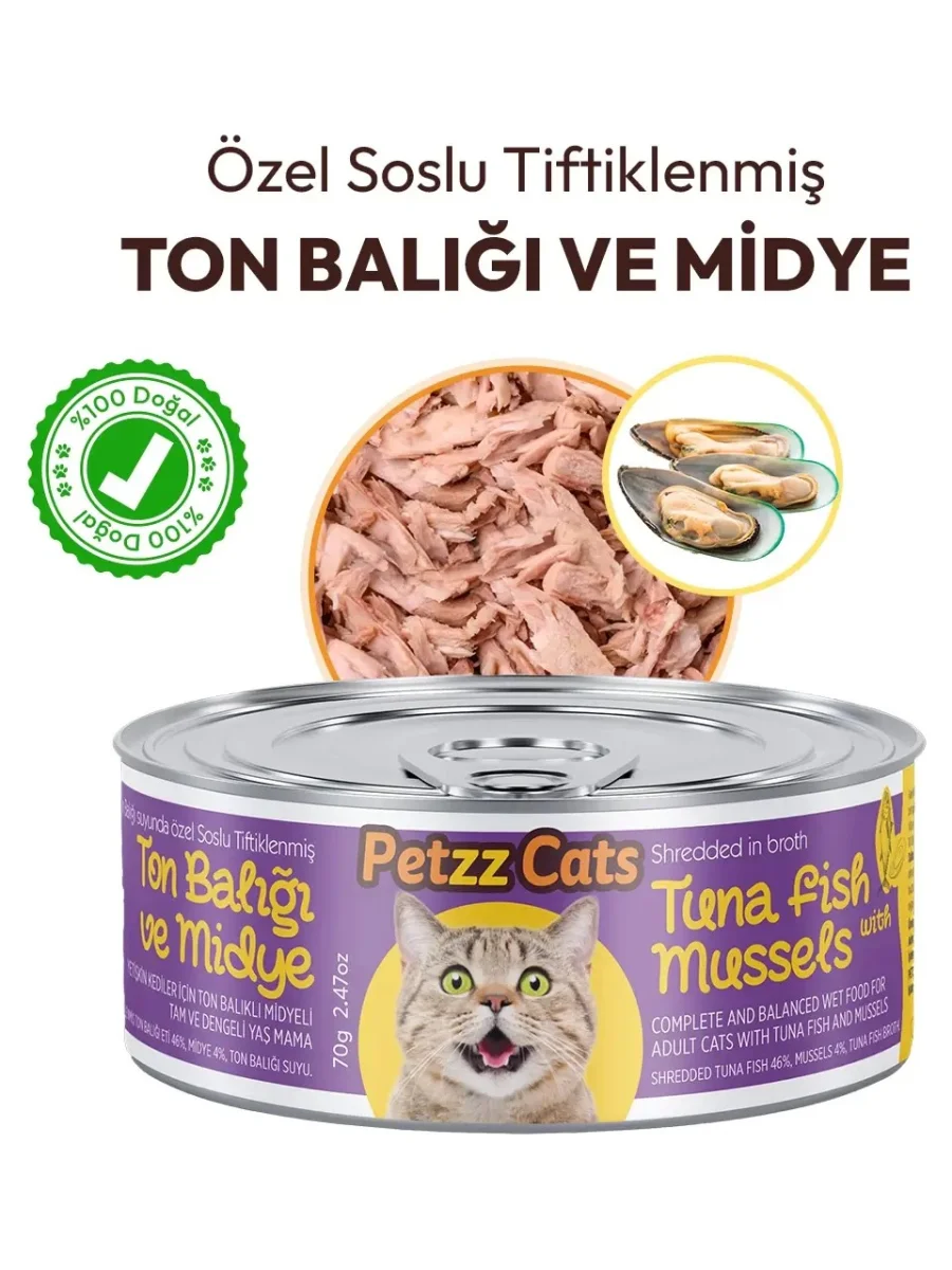 Petzzcats Ton Balığı & Midye Konserve Kedi Maması 1 Adet 70 gr