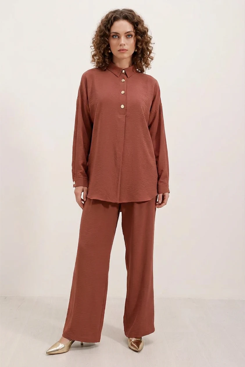 Kadın Düğmeli Oversize Kiremit Takım
