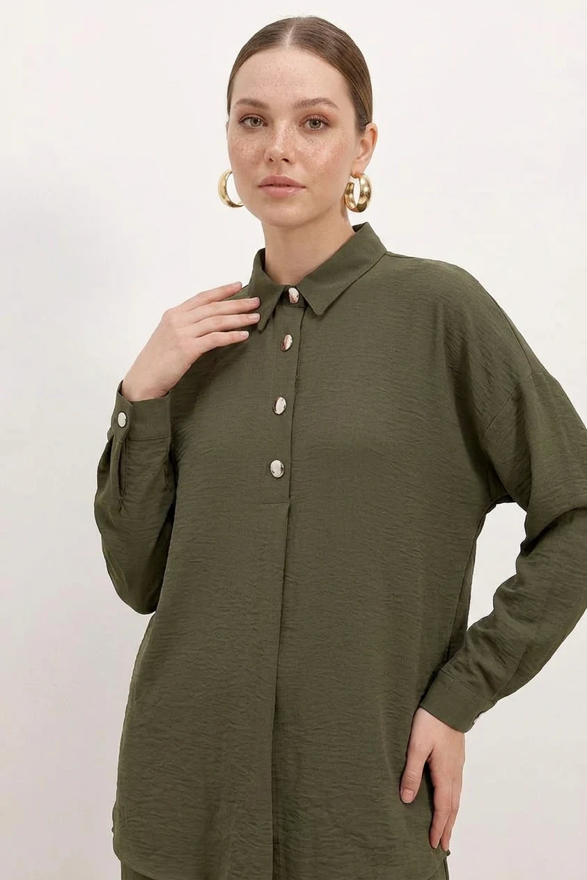 Kadın Oversize Kesim Koyu Haki Takım