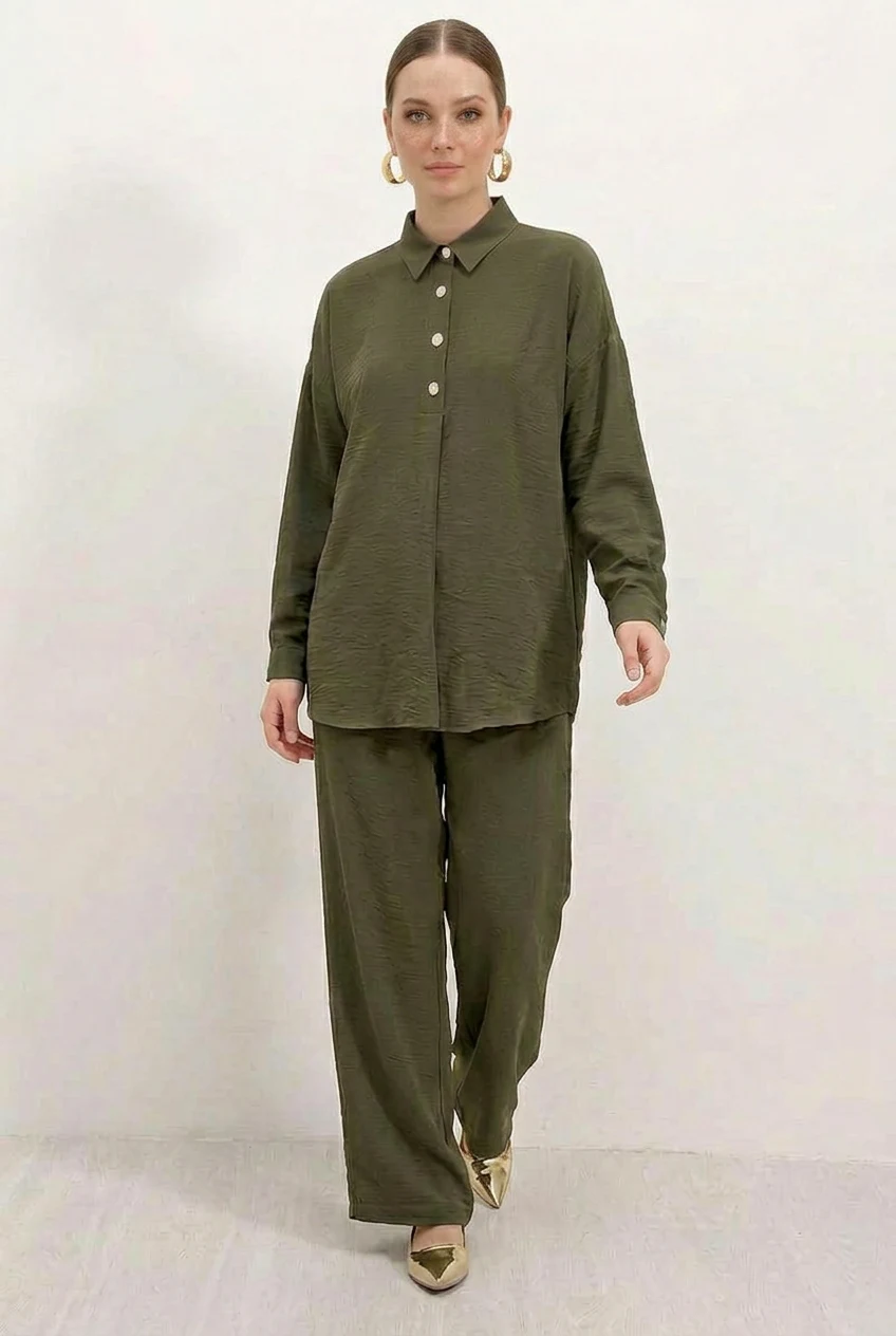 Kadın Oversize Kesim Koyu Haki Takım