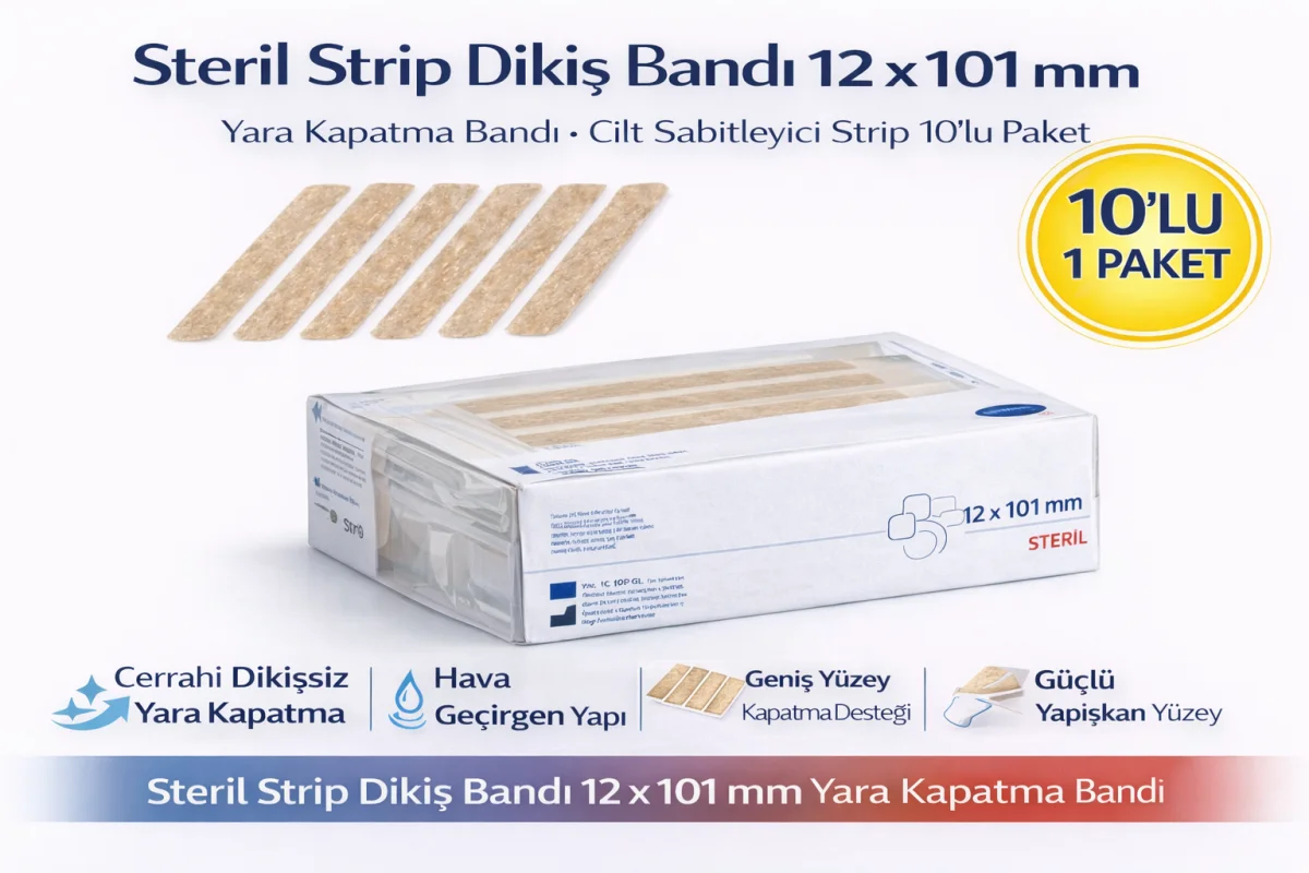 Steril Strip Dikiş Bandı 12 x 101 mm Yara Kapatma Bandı Cilt Sabitleyici Strip 10’lu Paket