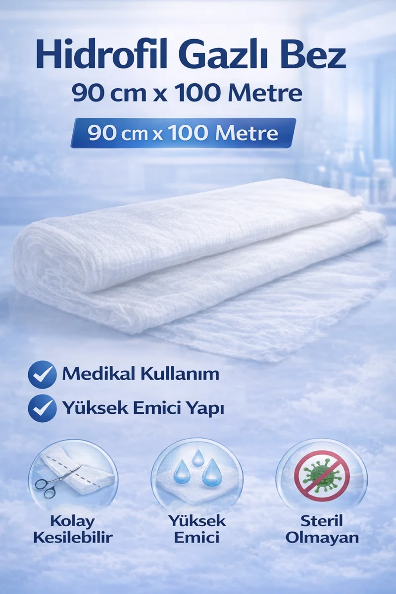 Hidrofil Gazlı Bez 90 cm x 100 Metre Medikal Emici Steril Olmayan Gazlı Bez Rulo