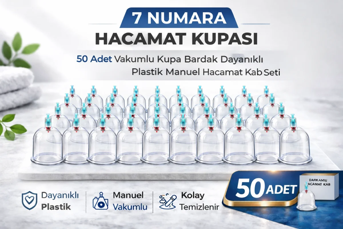 7 Numara Hacamat Kupası 50 Adet Vakumlu Kupa Bardak Dayanıklı Plastik Manuel Hacamat Kabı Seti