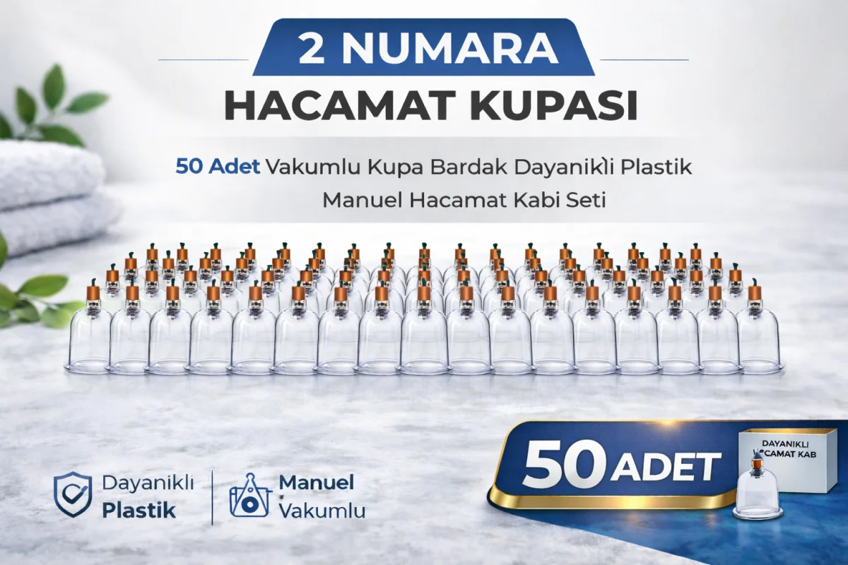 2 Numara Hacamat Kupası 50 Adet Vakumlu Kupa Bardak Dayanıklı Plastik Manuel Hacamat Kabı