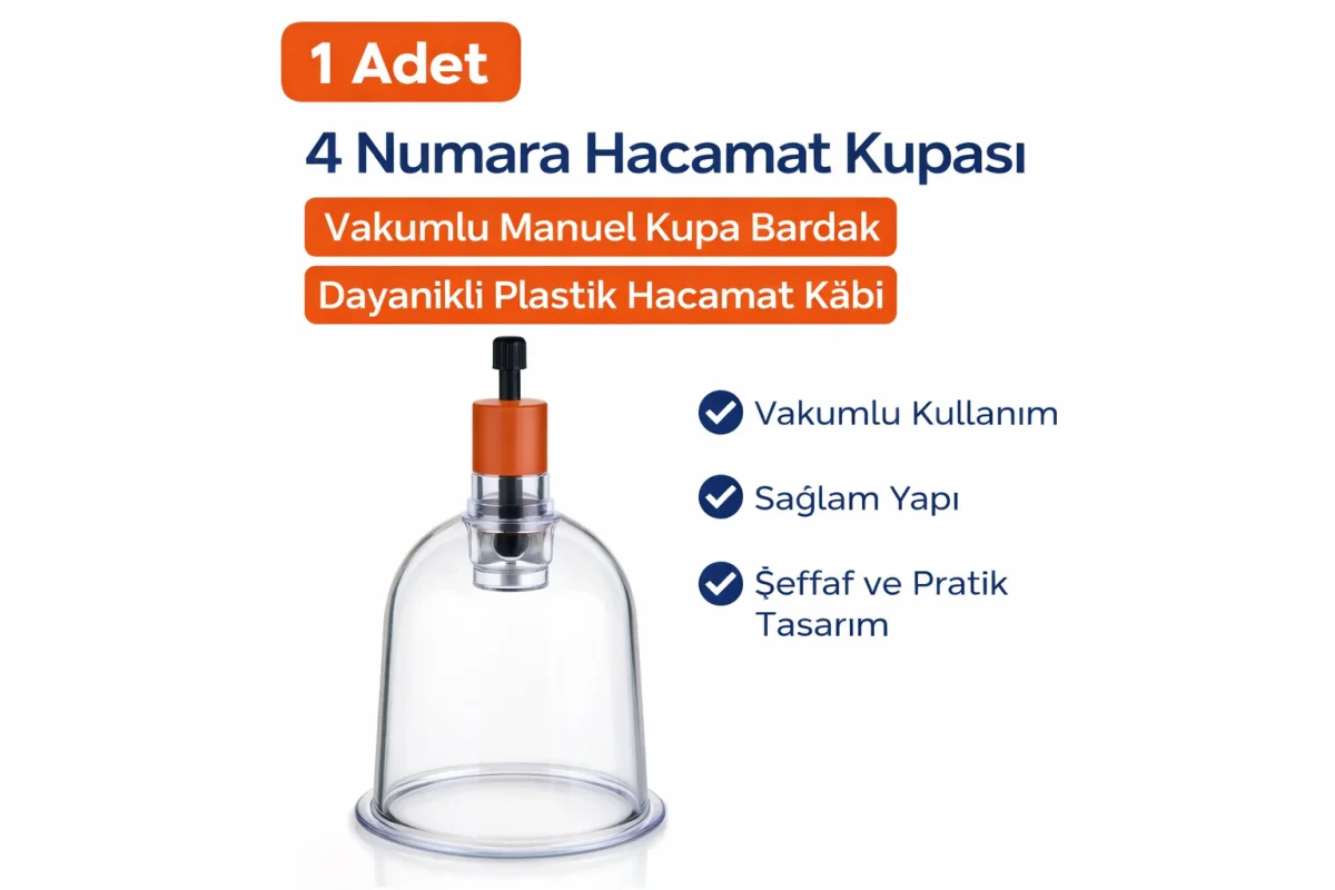 4 Numara Hacamat Kupası 1 Adet Vakumlu Manuel Kupa Bardak Dayanıklı Plastik Hacamat Kabı
