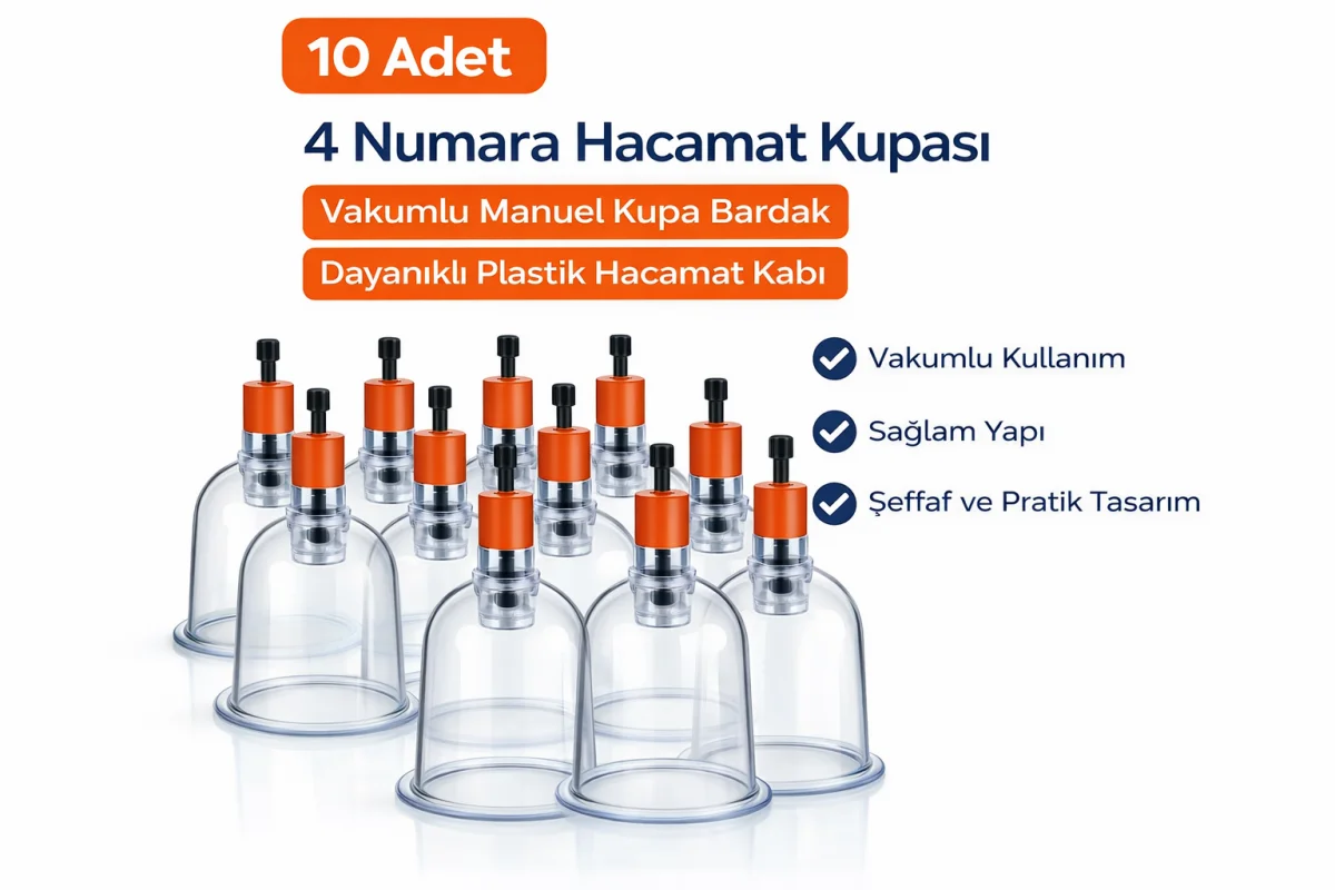 4 Numara Hacamat Kupası 10 Adet Vakumlu Manuel Kupa Bardak Dayanıklı Plastik Hacamat Kabı