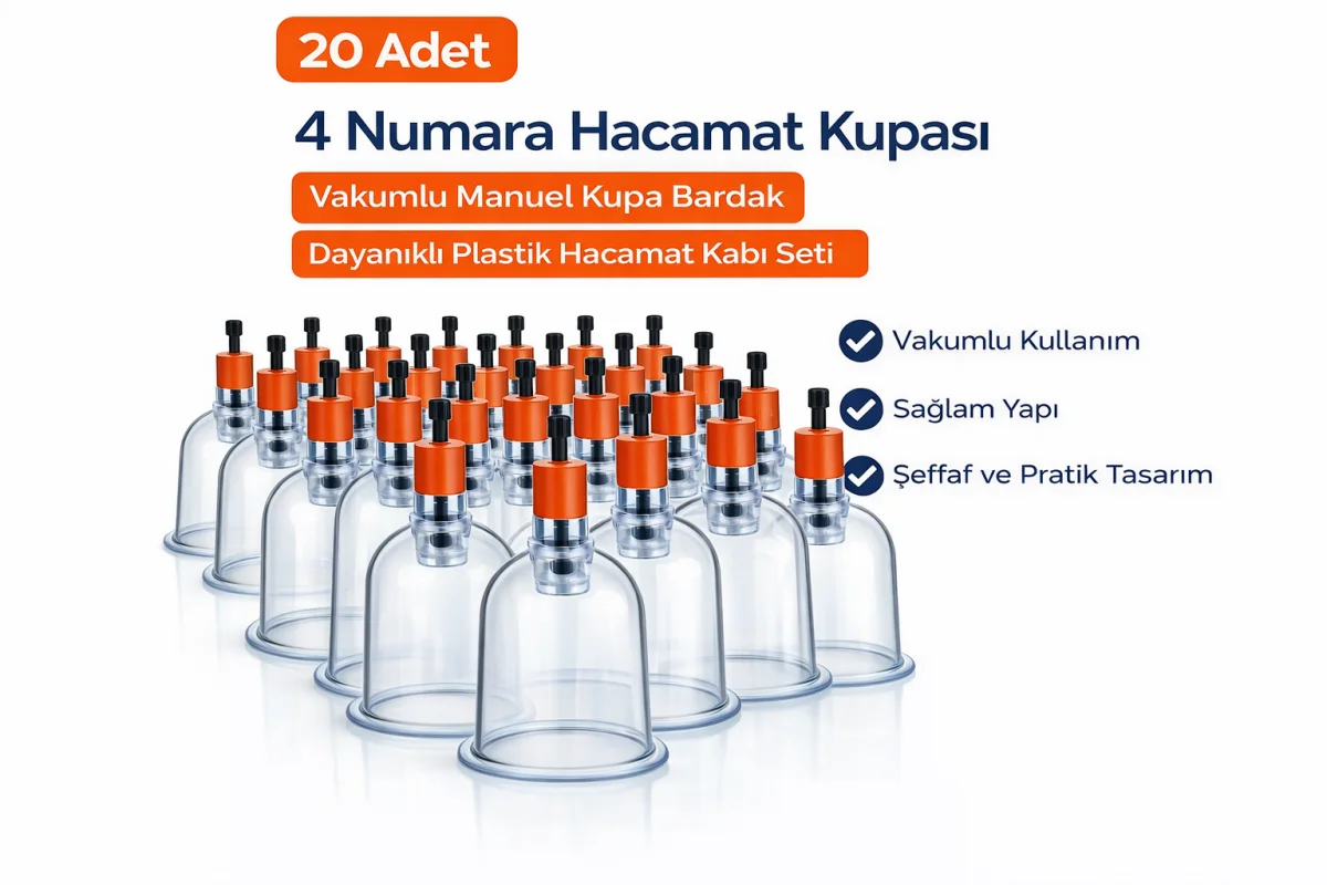 4 Numara Hacamat Kupası 20 Adet Vakumlu Manuel Kupa Bardak Dayanıklı Plastik Hacamat Kabı