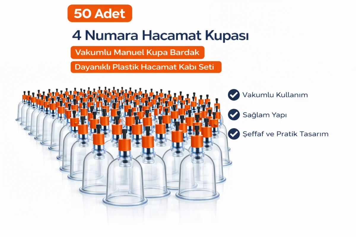 4 Numara Hacamat Kupası 50 Adet Vakumlu Manuel Kupa Bardak Dayanıklı Plastik Hacamat Kabı