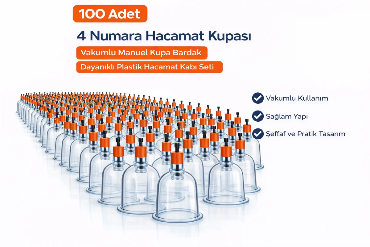4 Numara Hacamat Kupası 100 Adet Vakumlu Manuel Kupa Bardak Dayanıklı Plastik Hacamat Kabı