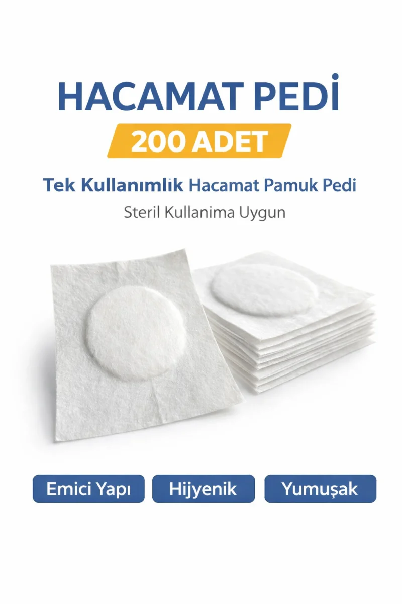 Hacamat Pedi 200 Adet – Tek Kullanımlık Hacamat Pamuk Pedi Steril Kullanıma Uygun