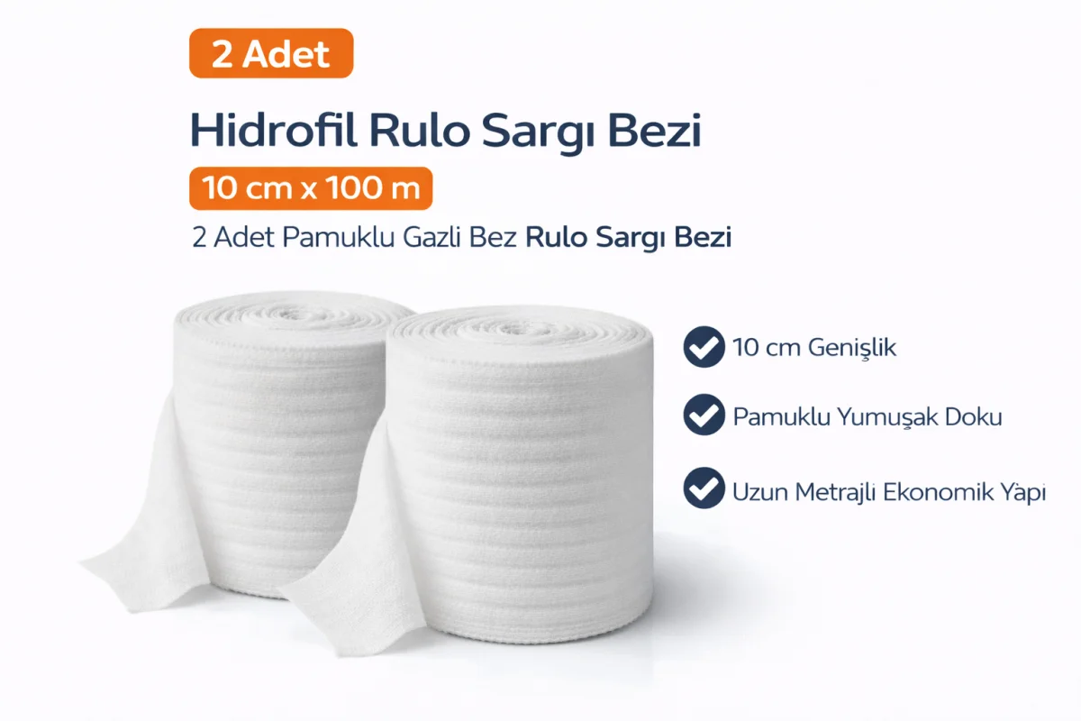 Hidrofil Rulo Sargı Bezi 10 cm x 100 m 2 Adet Pamuklu Gazlı Bez Rulo Sargı Bezi