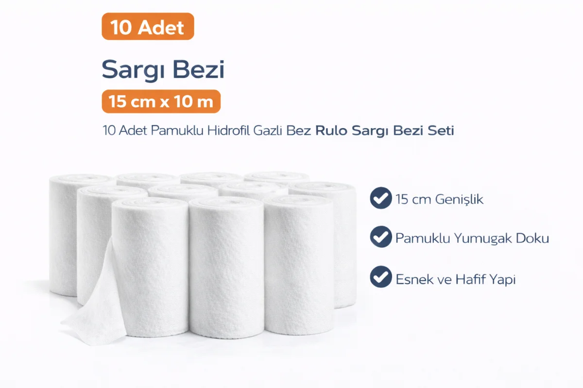 Sargı Bezi 15 cm x 10 m 10 Adet Pamuklu Hidrofil Gazlı Bez Rulo Sargı Bezi