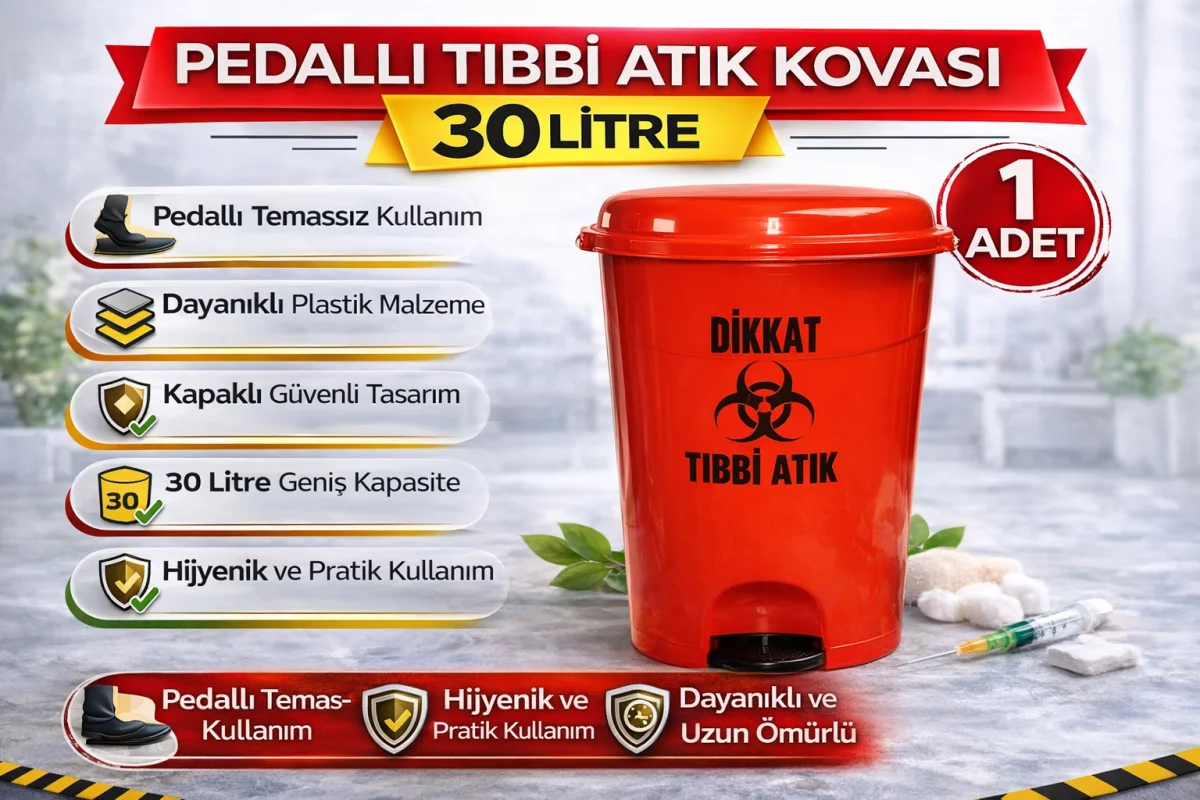 Pedallı Tıbbi Atık Kovası 60 Litre 1 Adet Kapaklı Pedallı Enfekte Atık Kovası