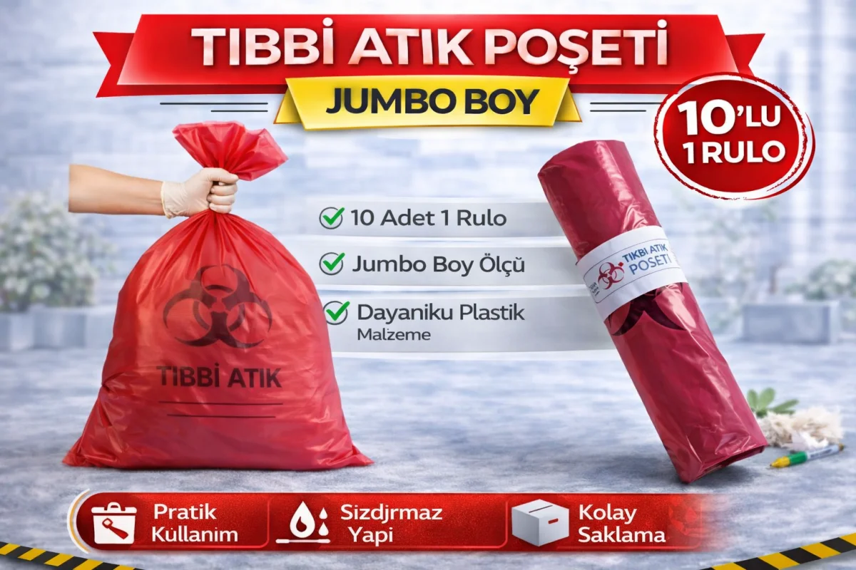Tıbbi Atık Poşeti  Boy 10'lu 1 Rulo Kırmızı Tıbbi Atık Atık Poşeti