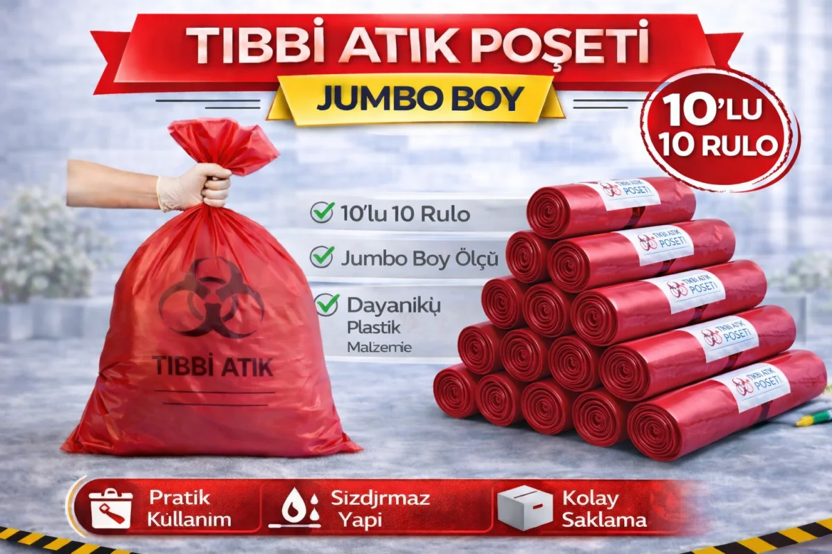 Tıbbi Atık Poşeti  Boy 10'lu 10 Rulo Kırmızı Tıbbi Atık Atık Poşeti Seti