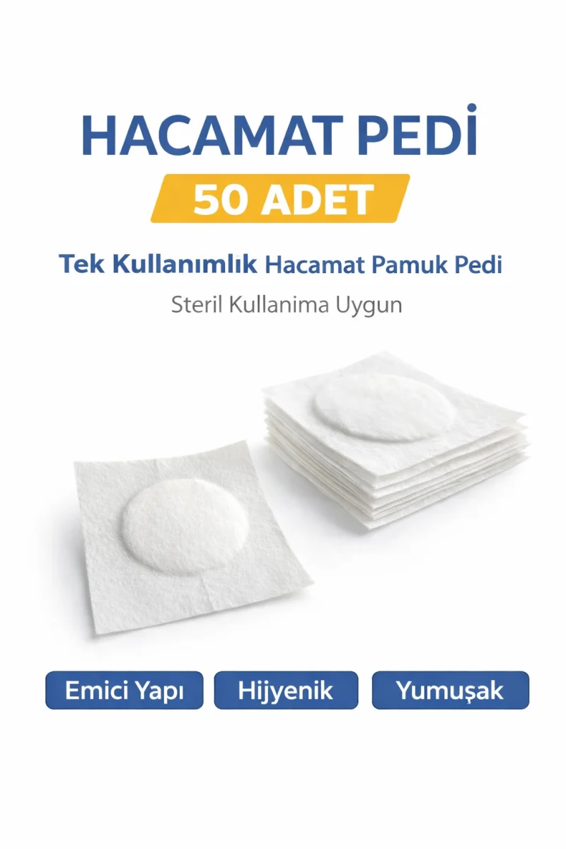 Hacamat Pedi 50 Adet – Tek Kullanımlık Hacamat Pamuk Pedi Steril Kullanıma Uygun