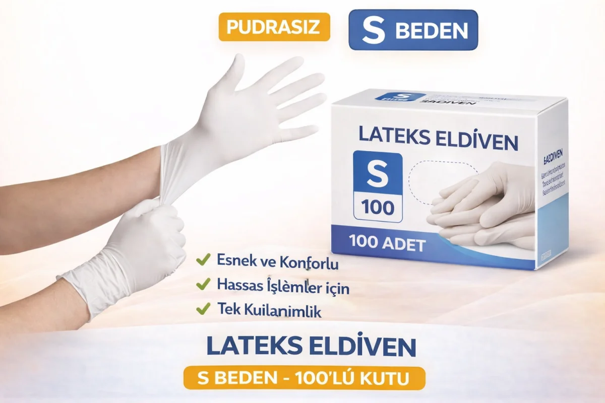 Lateks Eldiven S Beden Pudrasız 100’lü 1 Kutu Tek Kullanımlık Esnek Muayene Eldiveni