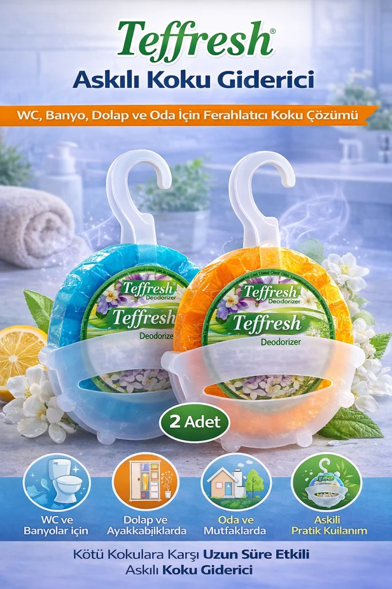 Teffresh Askılı Koku Giderici 2 Adet WC Banyo Dolap ve Oda İçin Askılı Ortam Koku Giderici