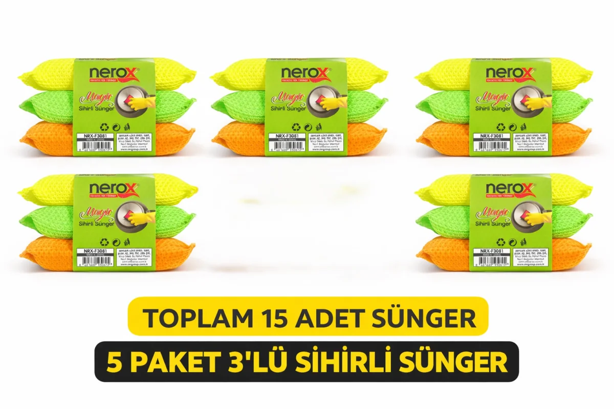Nerox Magic Sihirli Sünger 3'lü 5 Paket Toplam 15 Adet Çok Amaçlı Temizlik Süngeri Mutfak Bulaşık Banyo Temizlik Süngeri