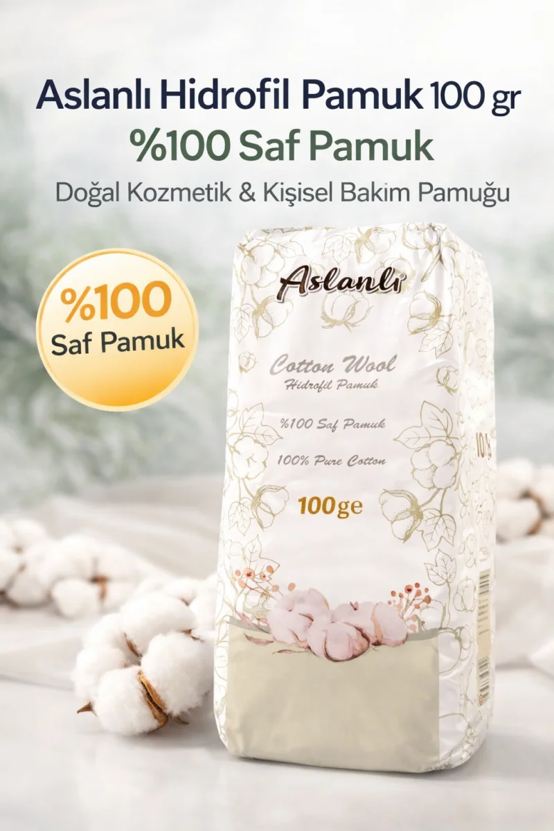 Aslanlı Hidrofil Pamuk 100 gr %100 Saf Pamuk Doğal Kozmetik ve Kişisel Bakım Temizlik Pamuğu 1 ADET