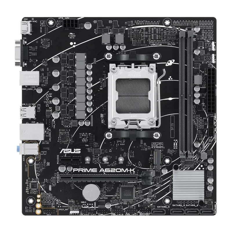 ASUS PRIME A620M-K DDR5 6400MHZ 1XVGA 1XHDMI 1XM.2 USB 3.2 MATX AM5 (AMD AM5 9000/8000/7000 SERİLERİ İLE UYUMLU)