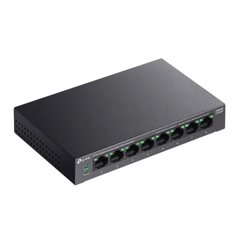 TP-LINK LS108GP 8 PORT GIGABIT + RJ45 62W 250 METRE POE MESAFE METAL KASA