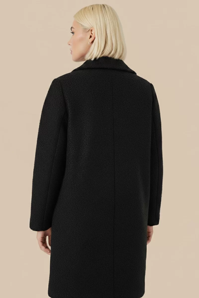 Kadın Klasik Yaka Oversize Kaşe Siyah Kaban