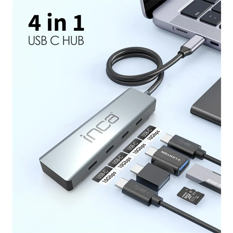INCA ITPT-4T TYPE-C HUB X4 TYPE-C PORT 3.1 10GBPS ALUMINYUM KASA ÇOKLAYICI