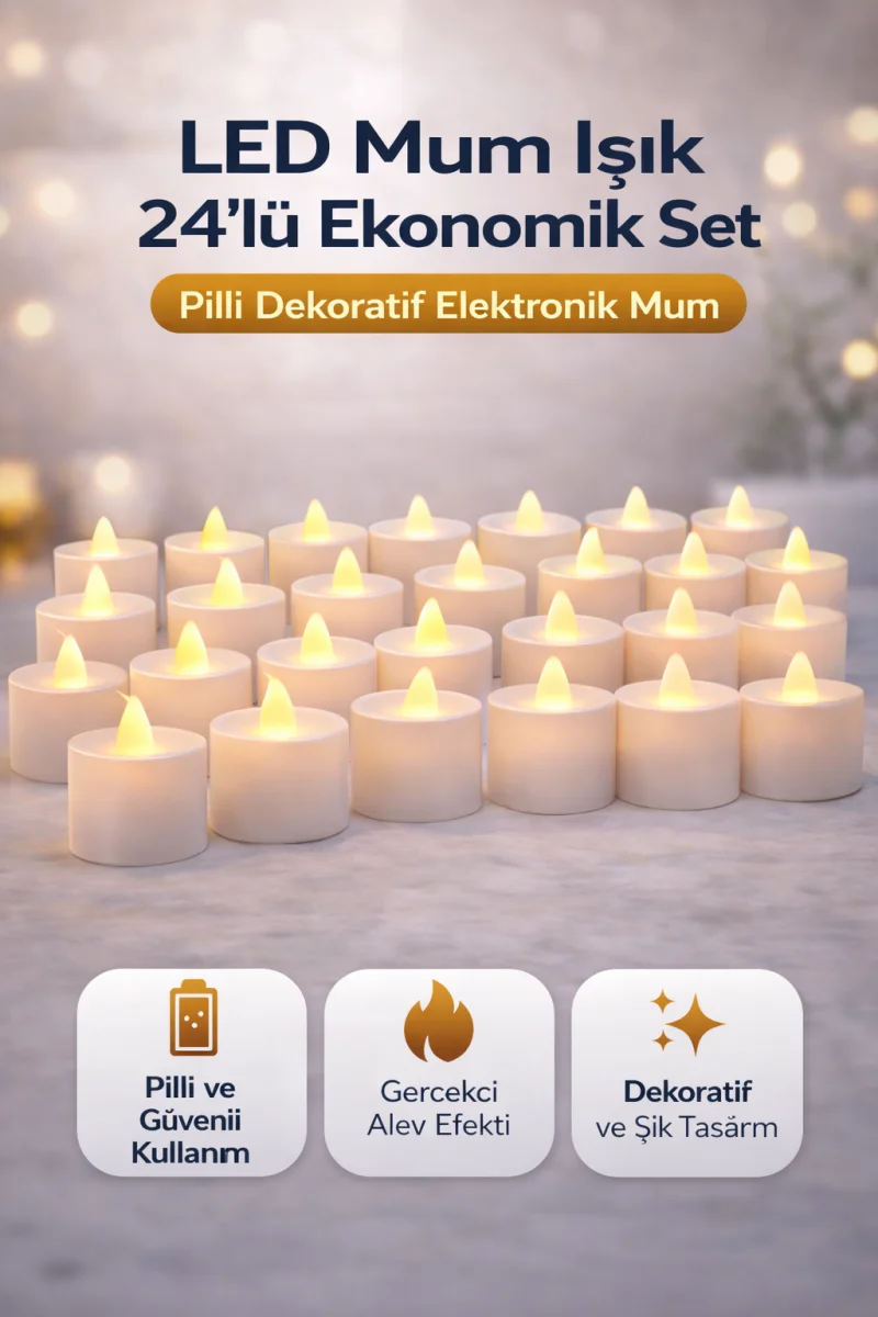 LED Mum Işık 3’lü Set Pilli Dekoratif Elektronik Mum Flicker Alev Efektli 8 Paket