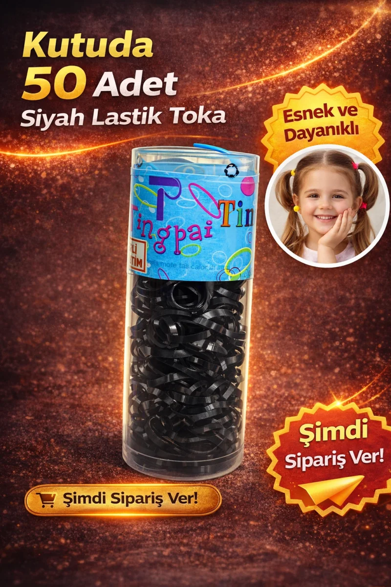 50 Adet Siyah Lastik Toka Seti Kutu İçinde Siyah Renkli Saç Lastiği Çocuk ve Kadın Saç Tokası