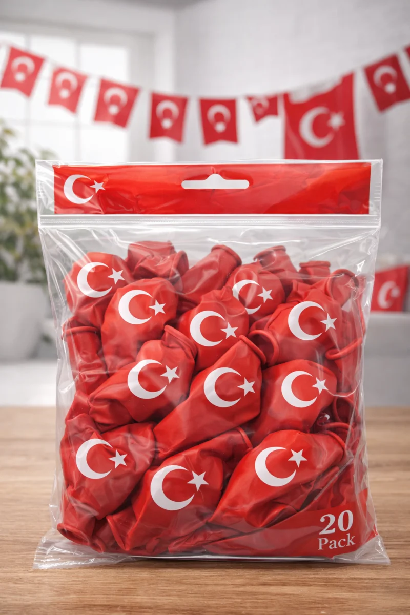 Ayyıldızlı Kırmızı Balon Seti Türk Bayraklı Parti Balonu Dayanıklı Latex Balon 20 Adet